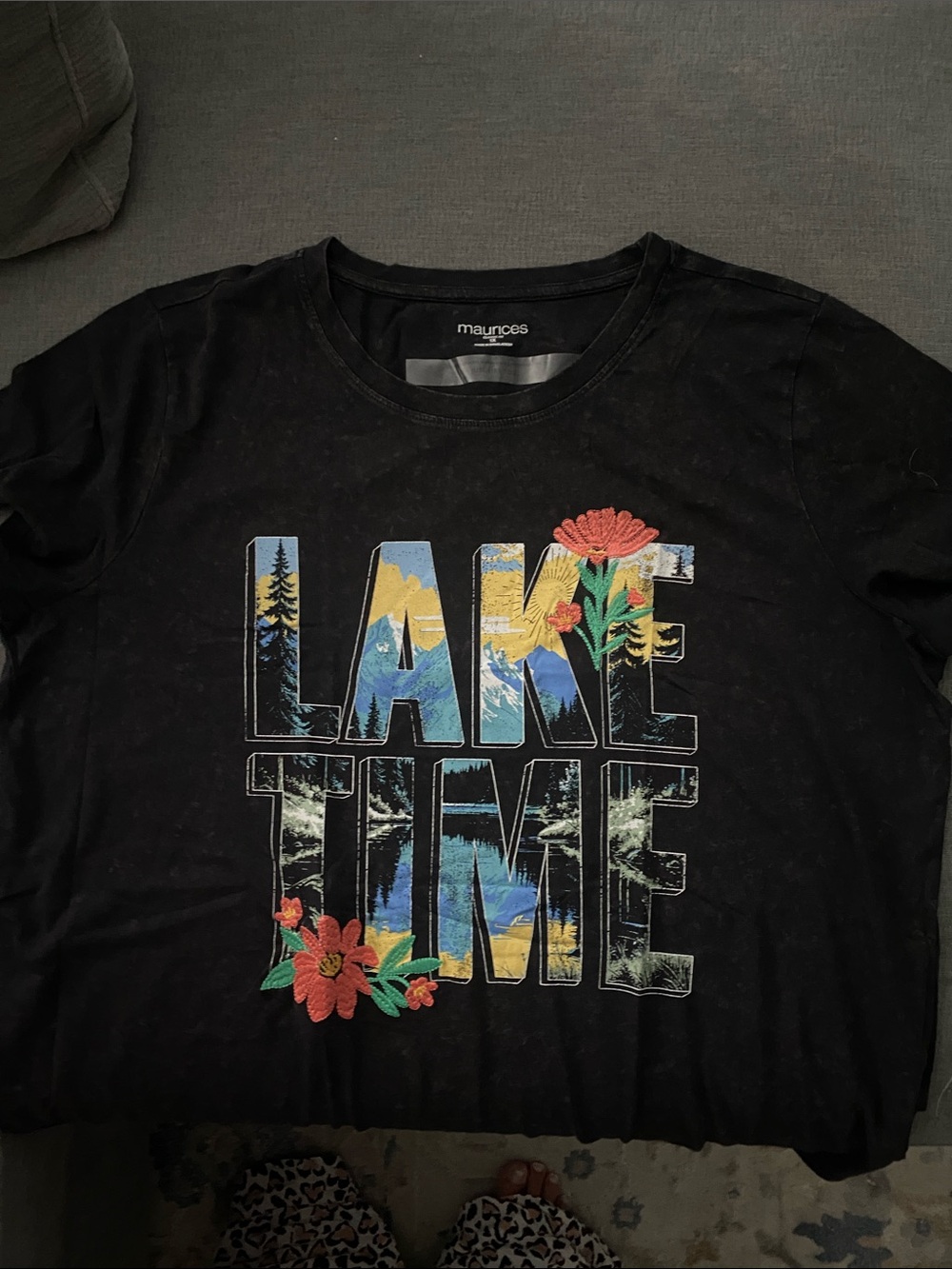 Maurices Black 'Lake Time' Graphic Tee with Floral Accents